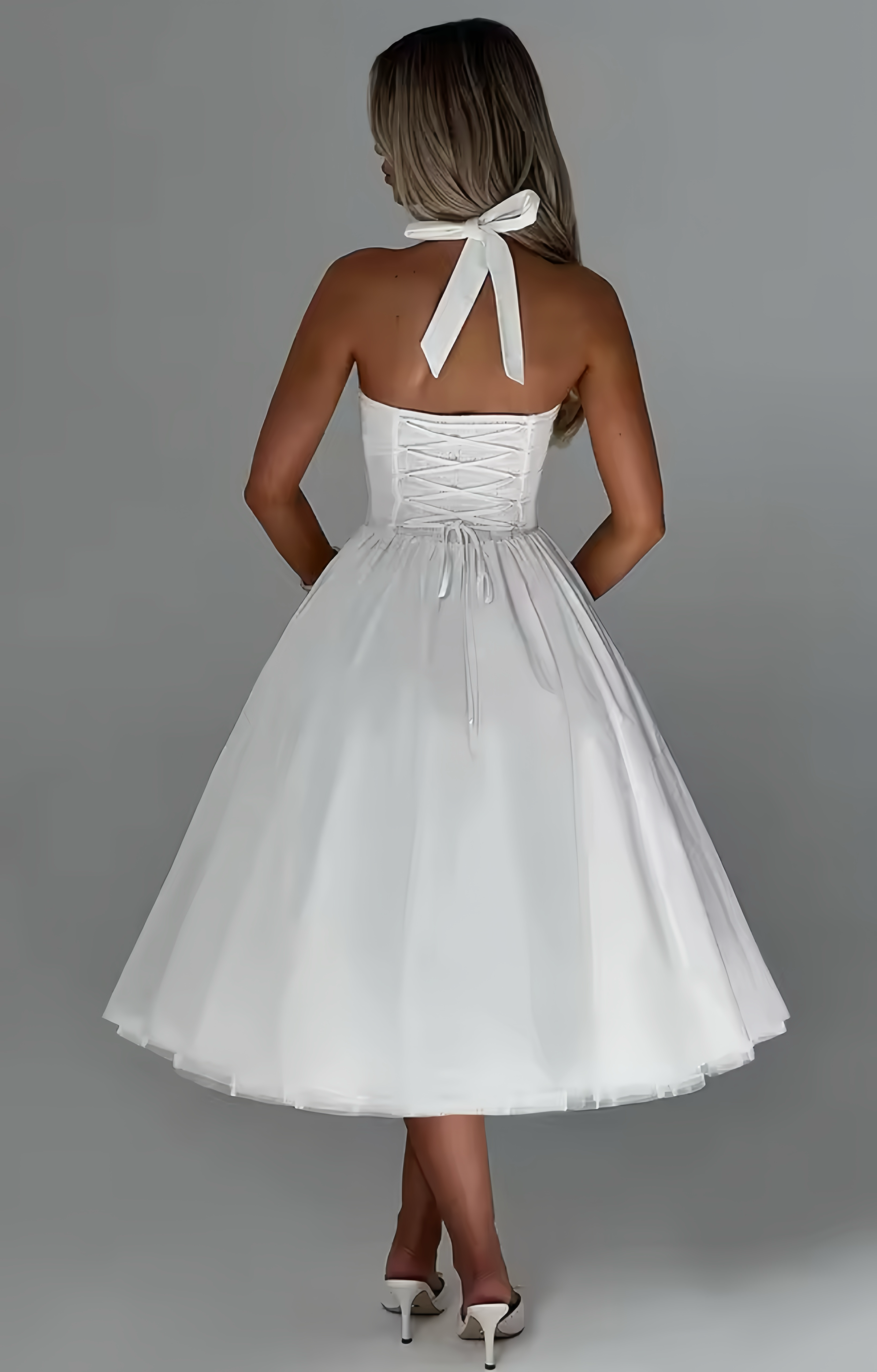 Élise Dress – Sculpted Bodice Tulle Midi Dress