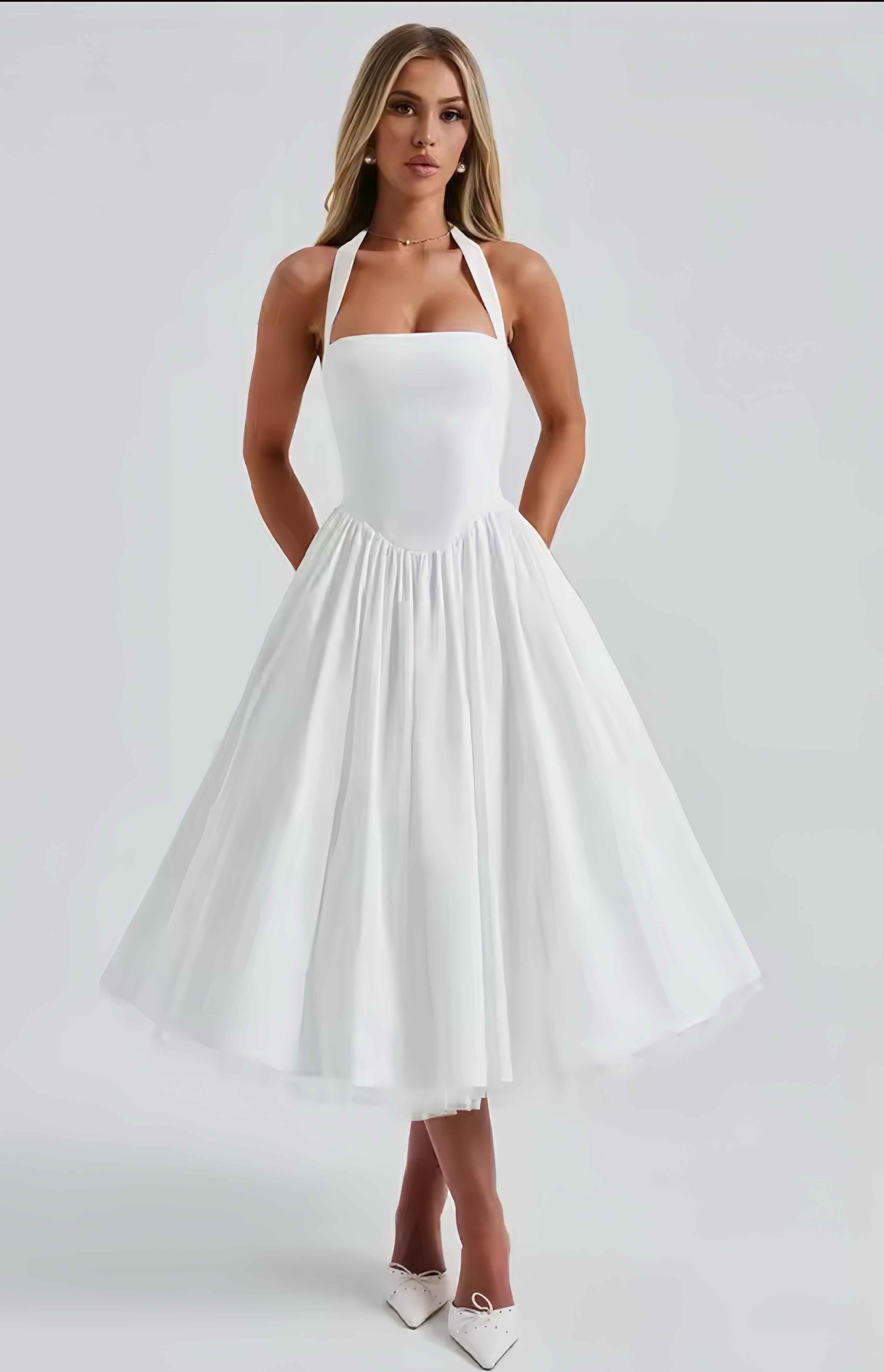 Élise Dress – Sculpted Bodice Tulle Midi Dress