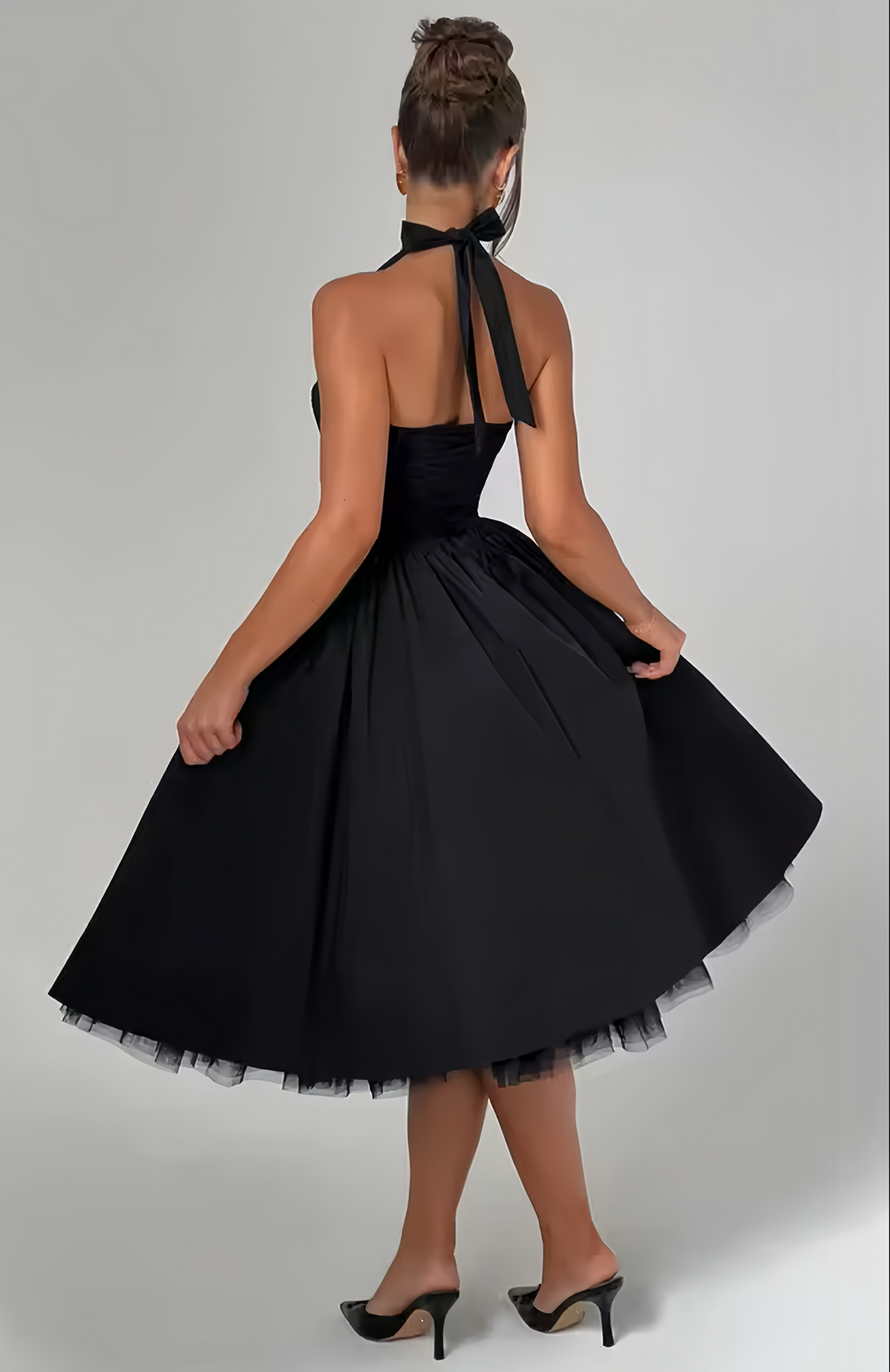 Élise Dress – Sculpted Bodice Tulle Midi Dress
