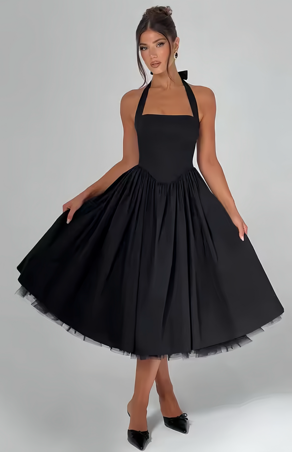 Élise Dress – Sculpted Bodice Tulle Midi Dress
