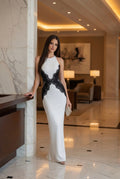 Lana – White & Black Lace Evening Dress