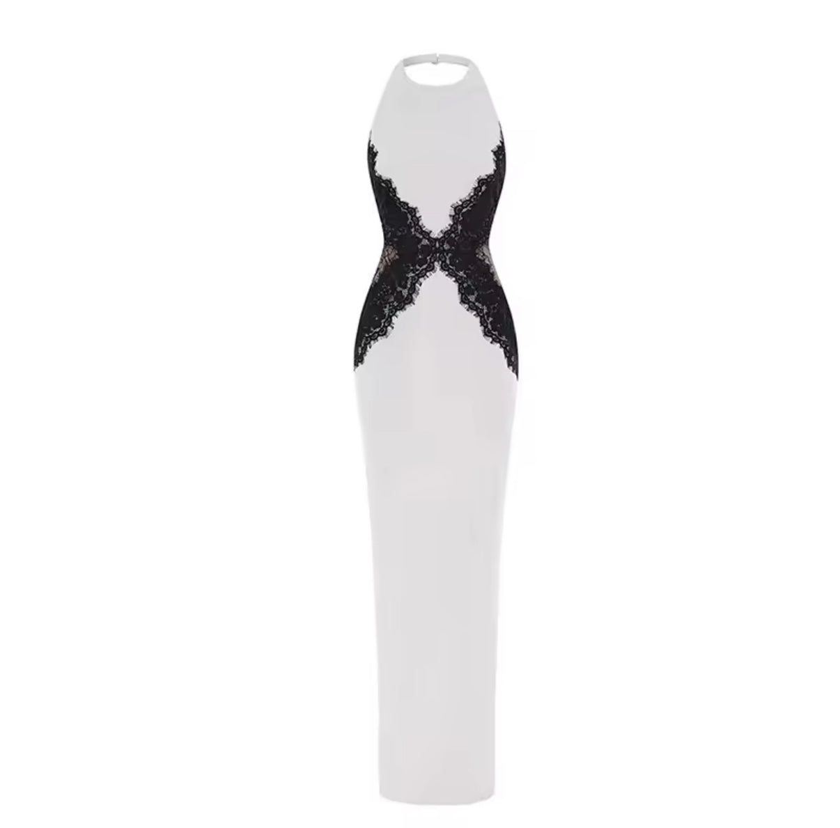 Lana – White & Black Lace Evening Dress